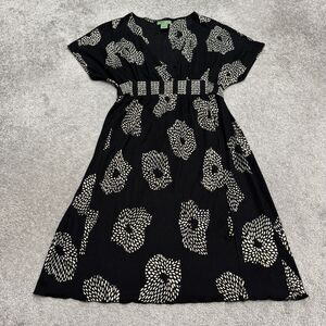 Maple Pleated Dress Womens XS Black Beige Abstract Print 100% Silk Lightweight